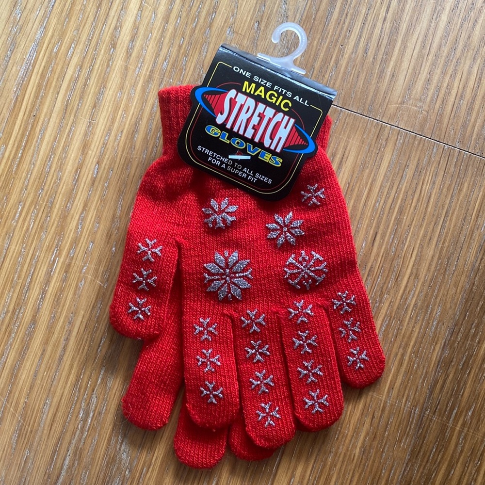 New Magic Stretch Gloves Red Winter Snowflake ❄️ Fit All Sizes